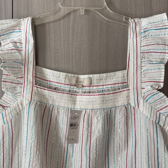LOFT Multicolor Striped Ruffle Blouse - Picture 3 of 3